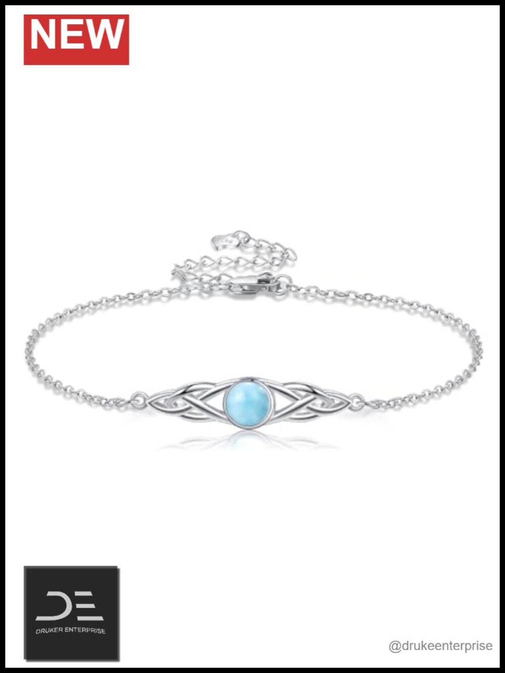 Celtic Knot Bracelet 925 Sterling Silver Larimar Gemstone Irish Jewelry for